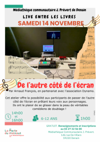 20 sam 14 nov 26 Live entre les livres De l'autre cote de l'écran 6-12 ans