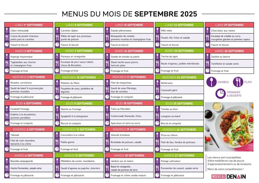 Menu 3 âge Septembre 2025