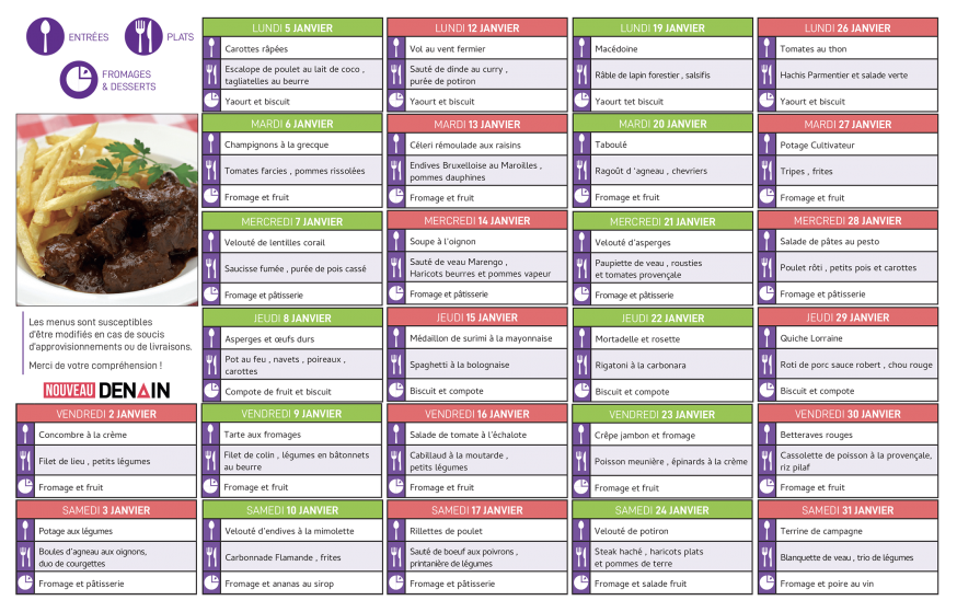 Menu 3ème âge - Janvier 2026