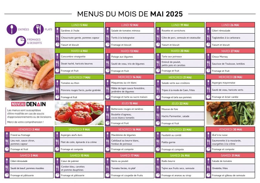 Menu Domicile Mai 2025