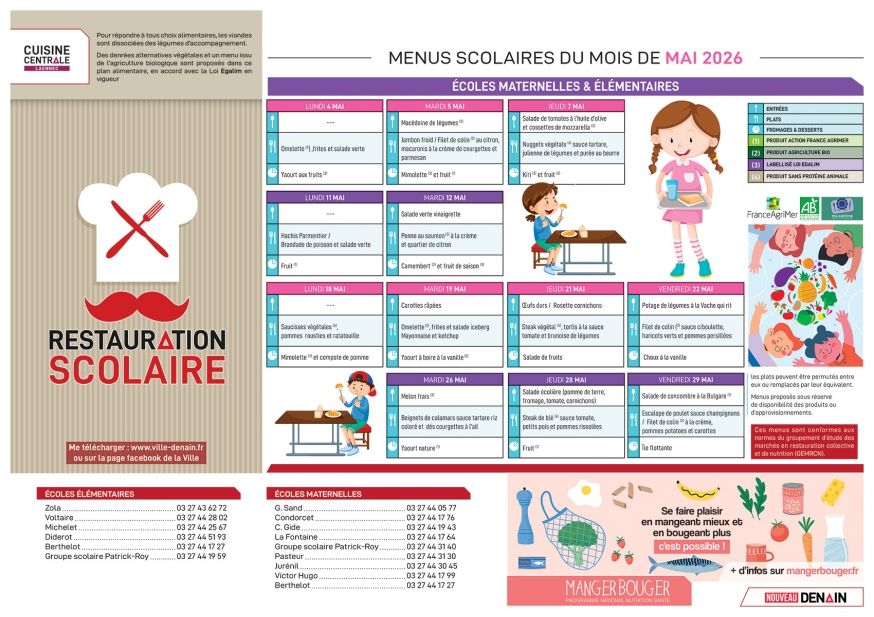 Menu scolaire Mai 2026