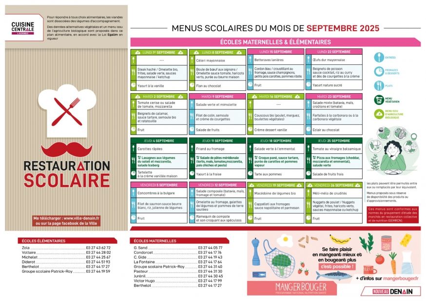 Menu Scolaire Septembre 2025