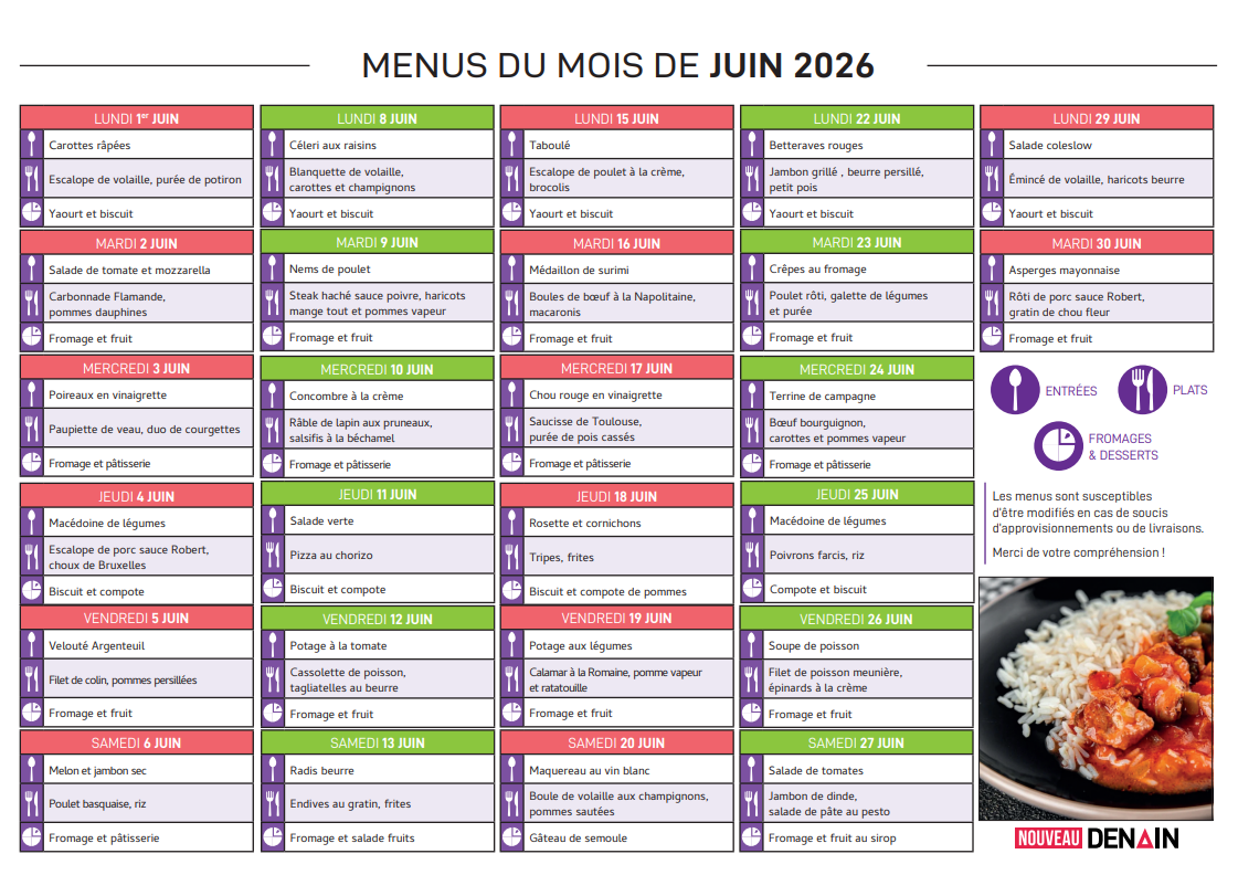 Menu sénior juin 2026
