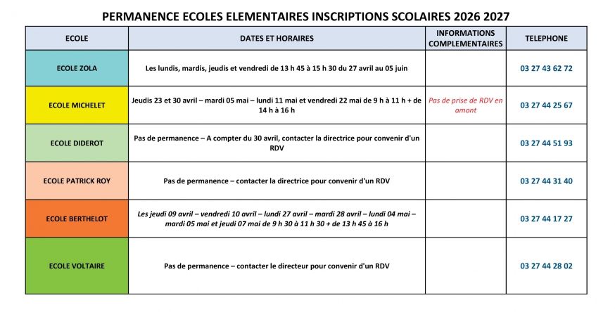 Permanence Ecoles Elémentaires 2026 2027