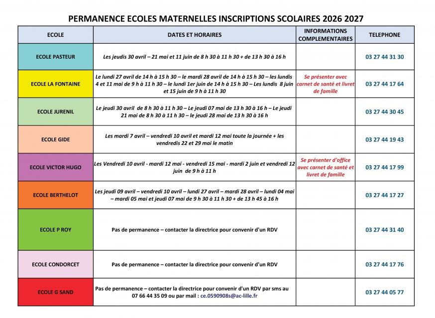 Permanence Ecoles Maternelles 2026 2027